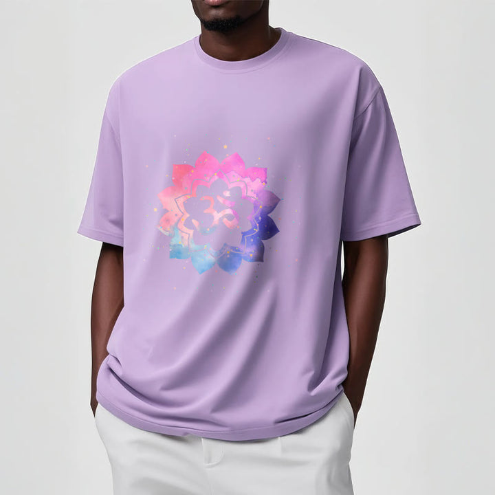 Buddha Stones Om Kolorowy Lotos Bawełniana Koszulka T-shirt - image 10