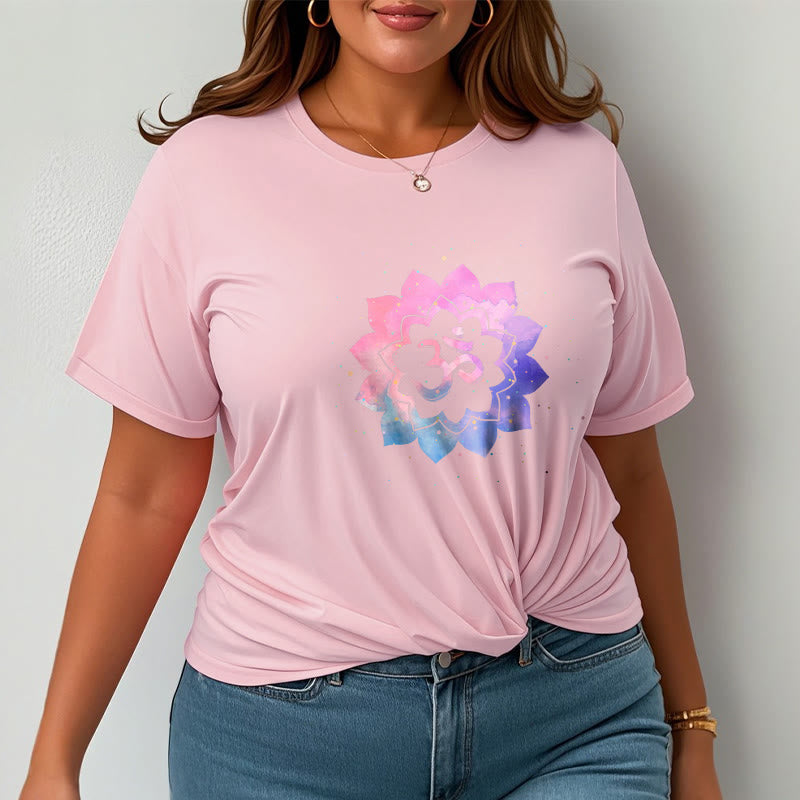 Buddha Stones Om Kolorowy Lotos Bawełniana Koszulka T-shirt - image 13