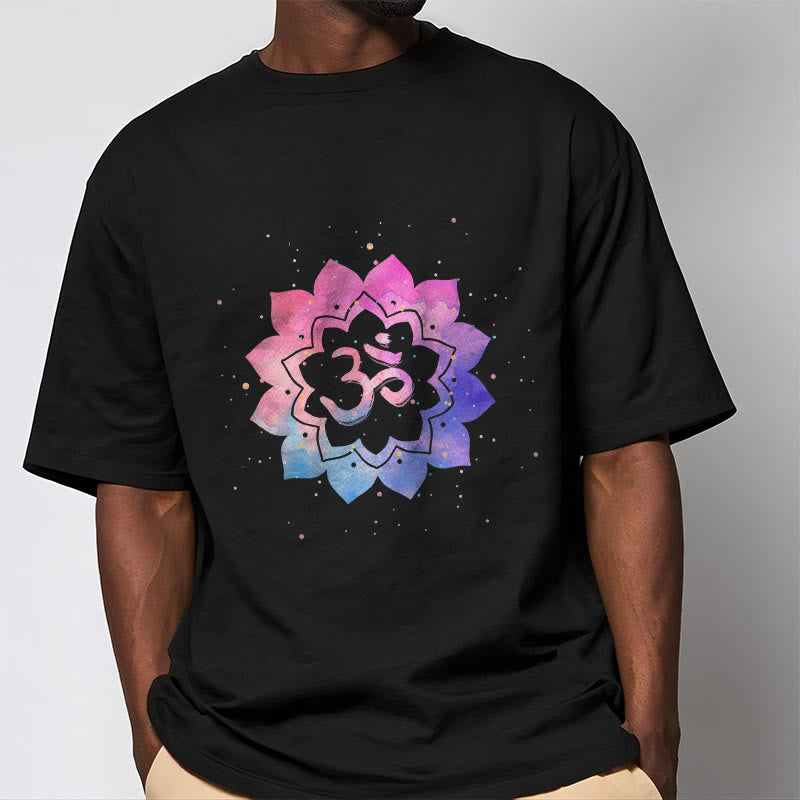 Buddha Stones Om Kolorowy Lotos Bawełniana Koszulka T-shirt - image 7