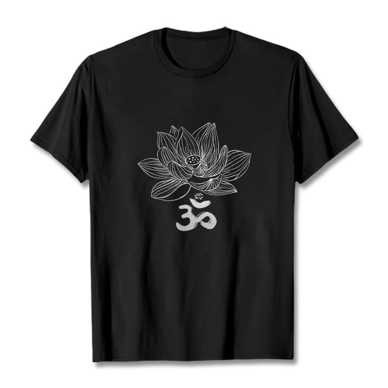 Koszulka z bawełny Buddha Stones Om Lotus Sketch - Czarny - 2XL - image 0