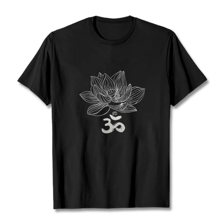 Koszulka z bawełny Buddha Stones Om Lotus Sketch - Czarny - 2XL - image 0