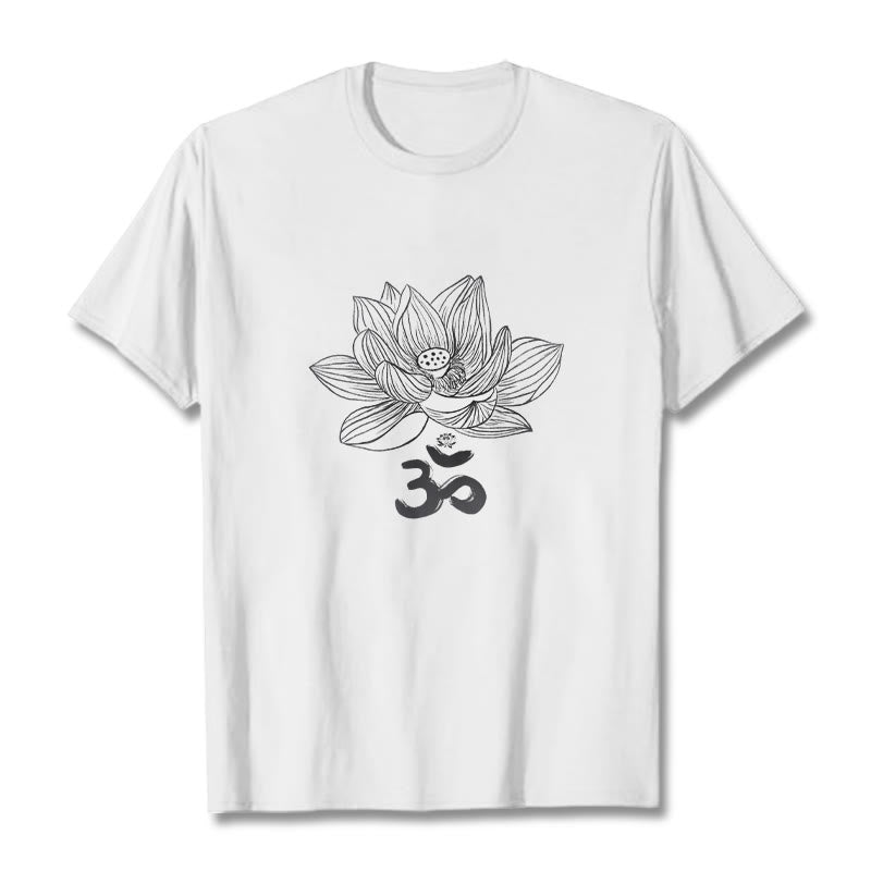 Koszulka z bawełny Buddha Stones Om Lotus Sketch - Biały - 2XL - image 7