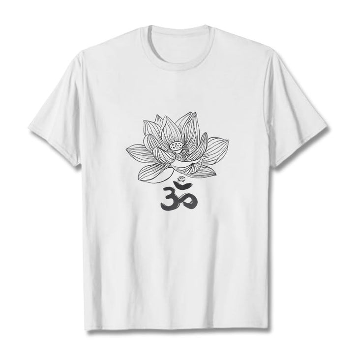 Koszulka z bawełny Buddha Stones Om Lotus Sketch - Biały - 2XL - image 8
