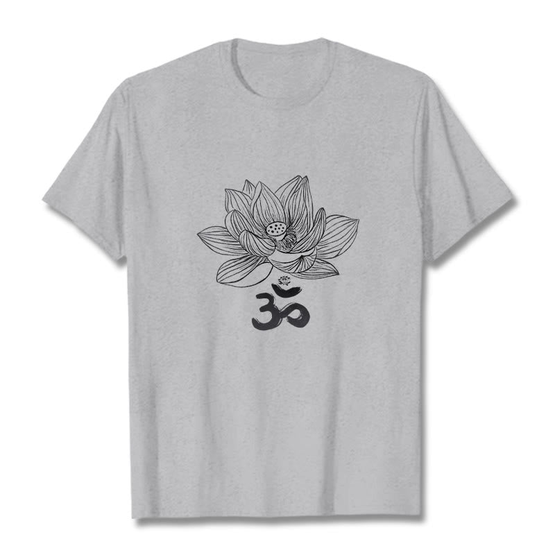 Koszulka z bawełny Buddha Stones Om Lotus Sketch - Jasnoszary - 2XL - image 10