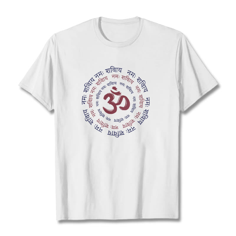 Buddha Stones OM Mantra Charakter Sanskryt Bawełniana Koszulka T-shirt - Biały - 2XL - image 0