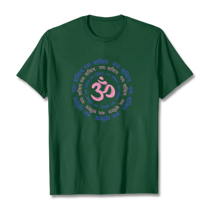 Buddha Stones OM Mantra Charakter Sanskryt Bawełniana Koszulka T-shirt - ForestGreen - 2XL - image 18