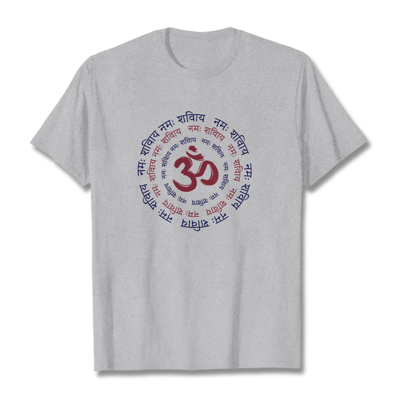 Buddha Stones OM Mantra Charakter Sanskryt Bawełniana Koszulka T-shirt - Jasnoszary - 2XL - image 11