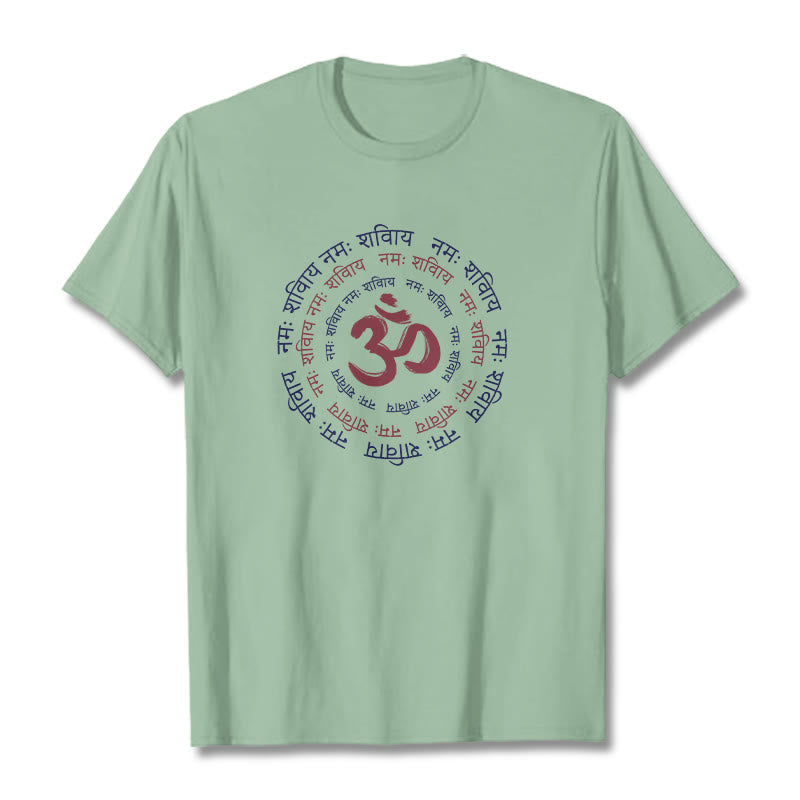 Buddha Stones OM Mantra Charakter Sanskryt Bawełniana Koszulka T-shirt - PaleGreen - 2XL - image 17