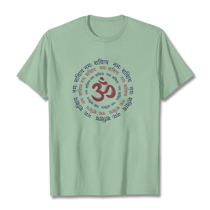 Buddha Stones OM Mantra Charakter Sanskryt Bawełniana Koszulka T-shirt - PaleGreen - 2XL - image 17