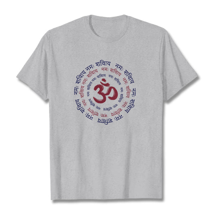 Buddha Stones OM Mantra Charakter Sanskryt Bawełniana Koszulka T-shirt - Jasnoszary - 2XL - image 12
