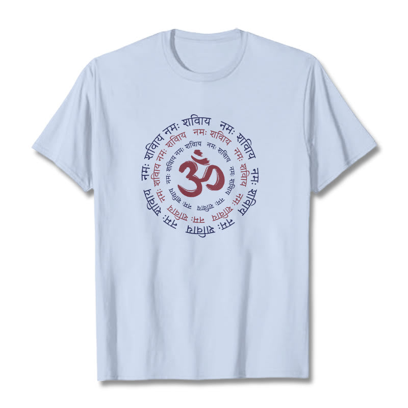 Buddha Stones OM Mantra Charakter Sanskryt Bawełniana Koszulka T-shirt - Jasnoniebieski - 2XL - image 5