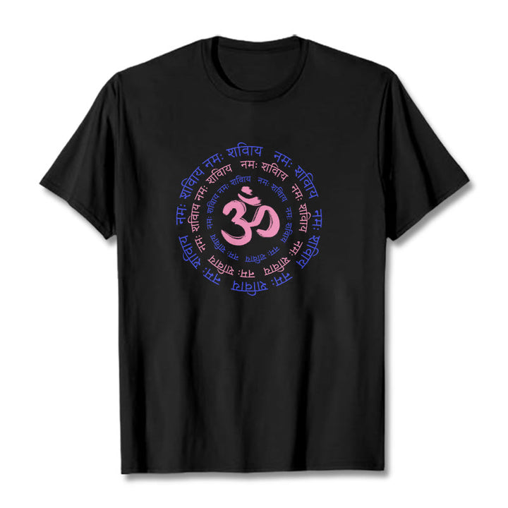 Buddha Stones OM Mantra Charakter Sanskryt Bawełniana Koszulka T-shirt - Czarny - 2XL - image 13