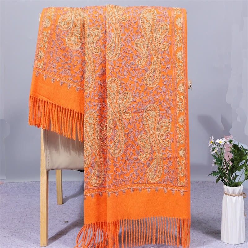 Szal z tkaniny Rayon z Buddha Stones , złote kwiaty nerkowca, haftowany frędzel, zimowy, przytulny szalik podróżny