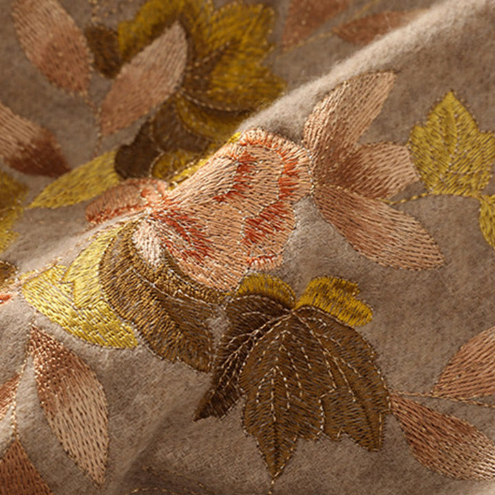 Buddha Stones Wełniany Szal Białe Różowe Kwiaty Złote Liście Haft Chwost Zimowy Przytulny Podróżny Szalik Otulacz