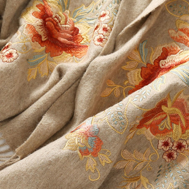 Szal z wełny z Buddha Stones, czerwone kwiaty, liście, haft, frędzle, zimowy, przytulny szalik podróżny - image 8