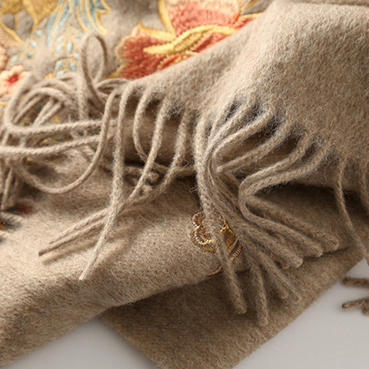 Szal z wełny z Buddha Stones, czerwone kwiaty, liście, haft, frędzle, zimowy, przytulny szalik podróżny - image 9