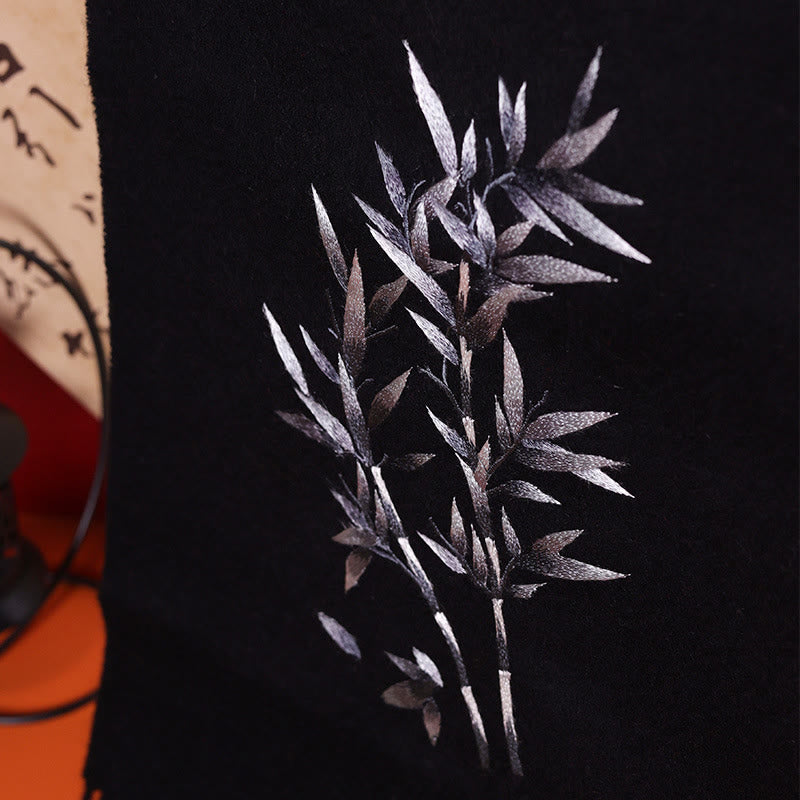 Szal z wełny z Buddha Stones, haft z liści bambusa, frędzle, zimowy, przytulny szalik podróżny - image 1