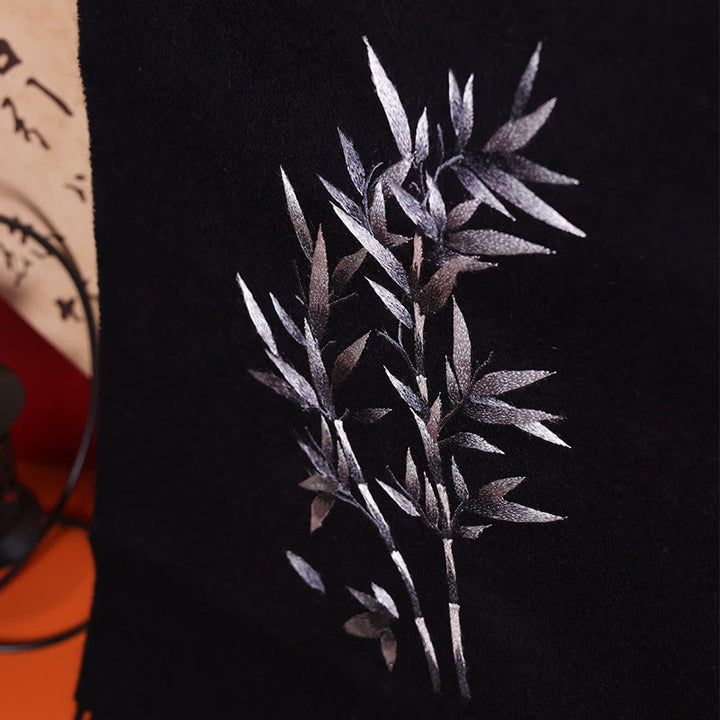 Szal z wełny z Buddha Stones, haft z liści bambusa, frędzle, zimowy, przytulny szalik podróżny - image 1