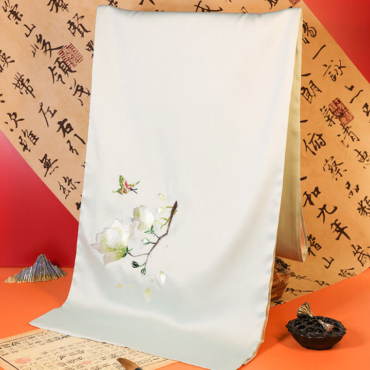 Buddha Stones Poliester Szal Yulan Motyl Bambus Sroka Suzhou Haft Zimowy Przytulny Podróżny Szalik Otulacz - Len Zielony Yulan Motyl 183*32cm - image 0