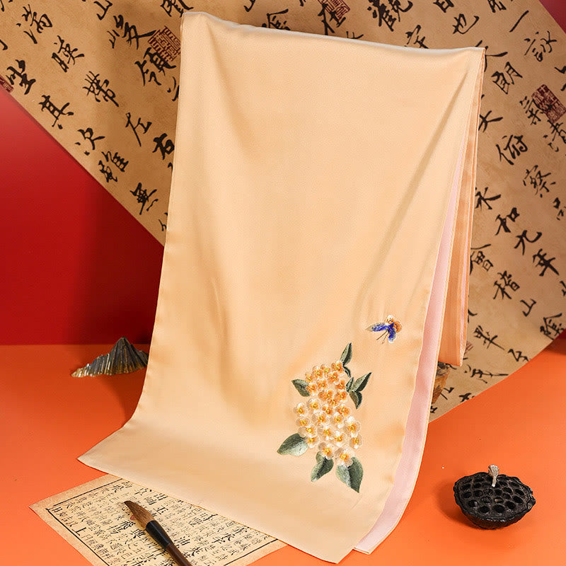 Buddha Stones Poliester Szal Yulan Motyl Bambus Sroka Suzhou Haft Zimowy Przytulny Podróżny Szalik Otulacz - PeachPuff Hortensja Motyl 183*32cm - image 9