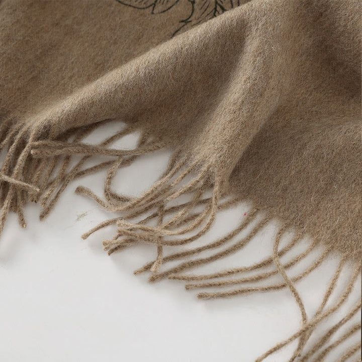 Szal z wełny z Buddha Stones , czerwona piwonia, haftowany frędzel, zimowy, przytulny szalik podróżny - image 2