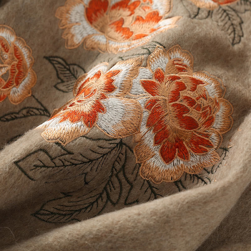 Szal z wełny z Buddha Stones , czerwona piwonia, haftowany frędzel, zimowy, przytulny szalik podróżny - image 1