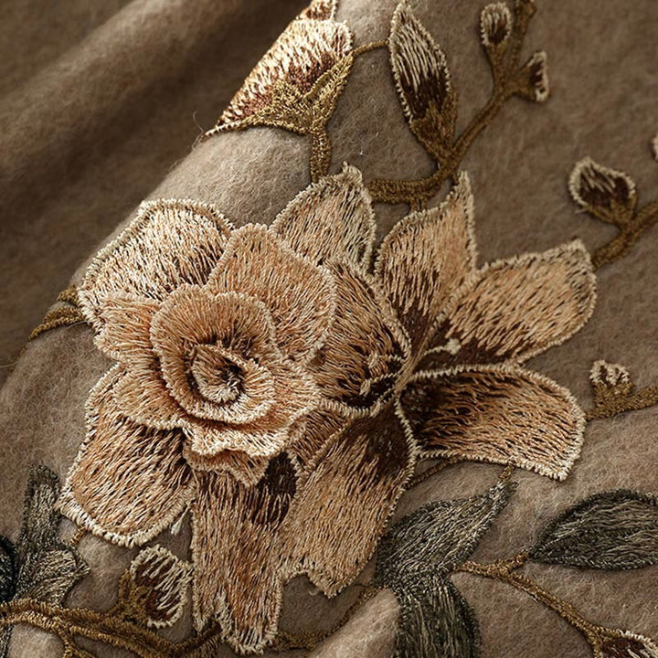 Szal z wełny z Buddha Stones, biały, pomarańczowy, haftowany kwiat, frędzle, zimowy, przytulny szalik podróżny - image 5