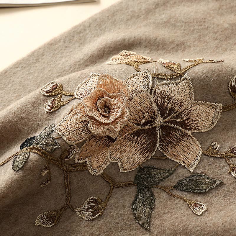 Szal z wełny z Buddha Stones, biały, pomarańczowy, haftowany kwiat, frędzle, zimowy, przytulny szalik podróżny - image 6