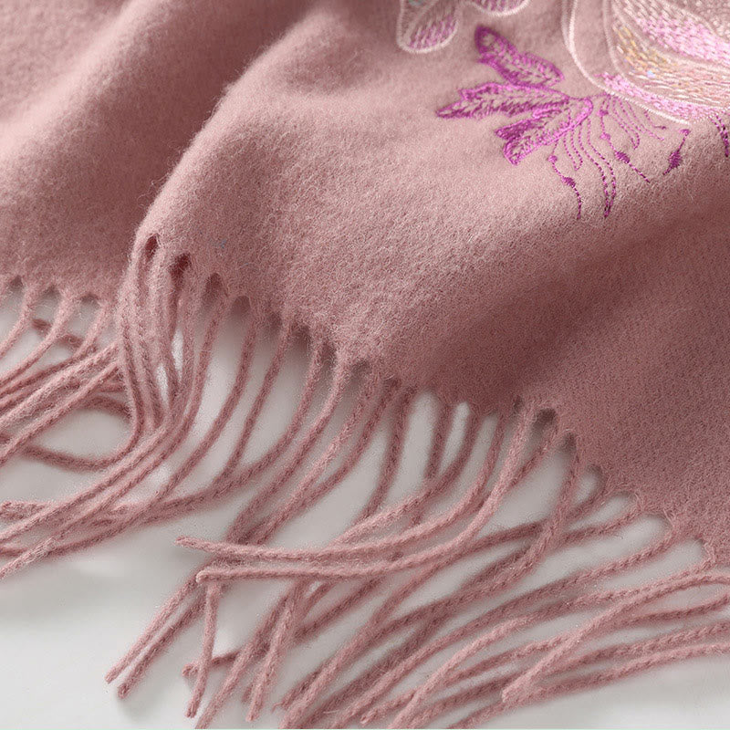 Buddha Stones Wełniany Szal Kwiat Cekinowy Haft Chwost Zimowy Przytulny Podróżny Szalik Otulacz - image 3