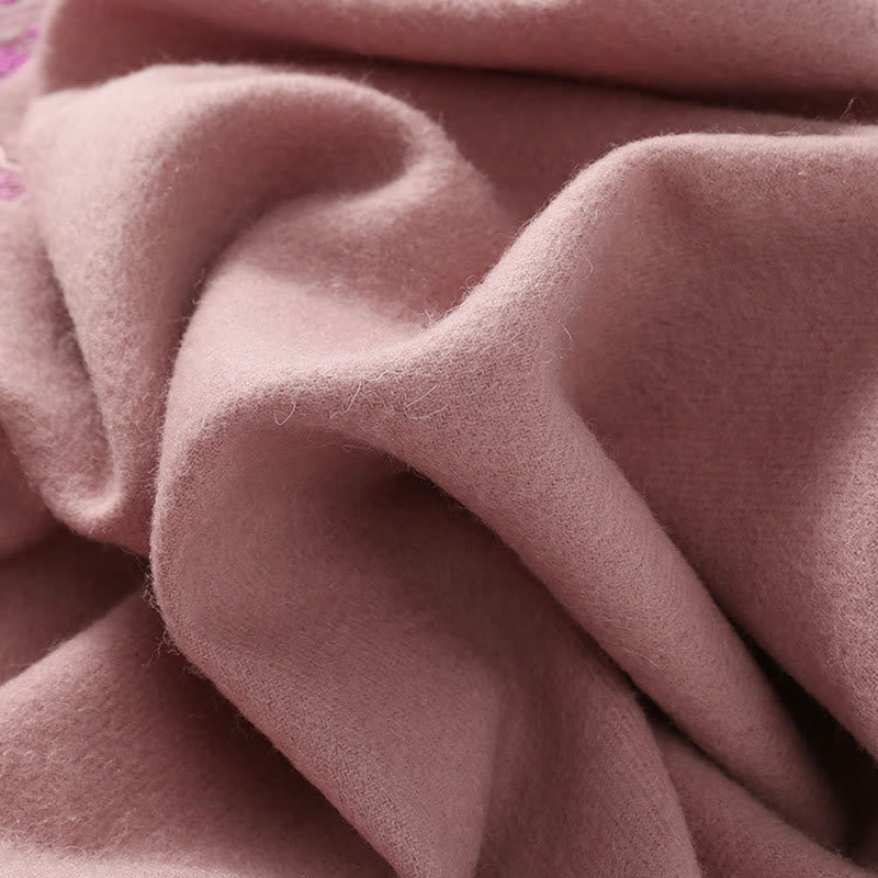 Buddha Stones Wełniany Szal Kwiat Cekinowy Haft Chwost Zimowy Przytulny Podróżny Szalik Otulacz