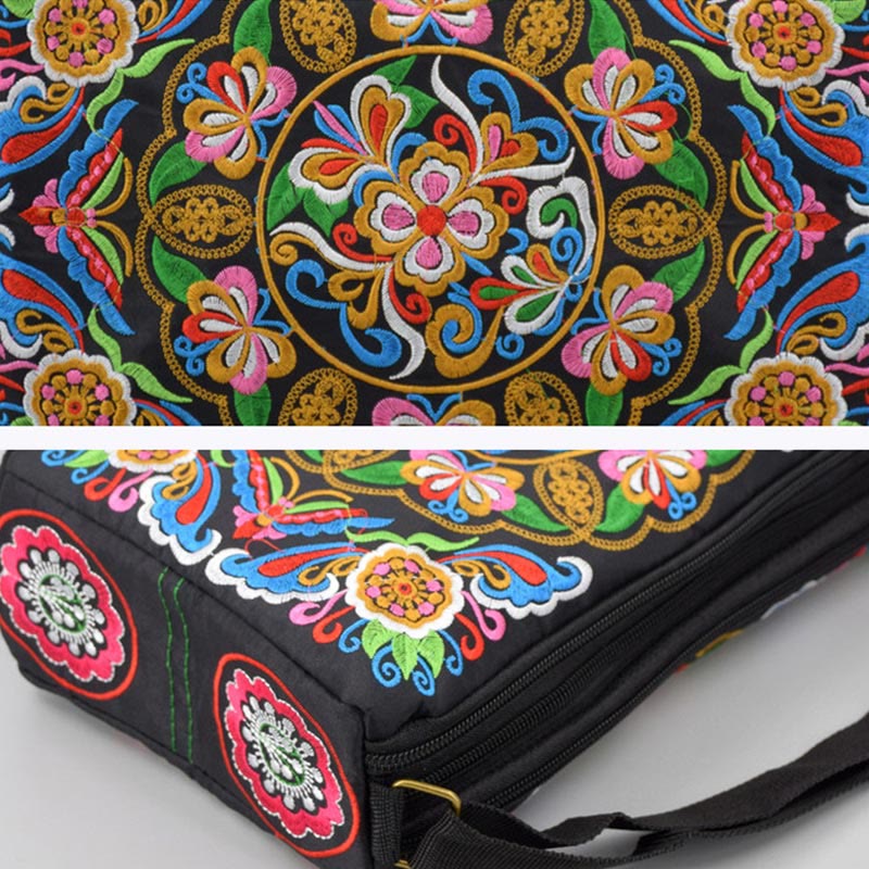 Buddha Stones Galsang Inula Kwiat Piwonia Paw Dwustronny Haft Płótno Torebka Na Zakupy Torebka Torebka Crossbody