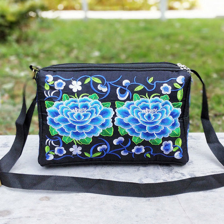Buddha Stones Galsang Inula Kwiat Piwonia Paw Dwustronny Haft Płótno Torebka Na Zakupy Torebka Torebka Crossbody