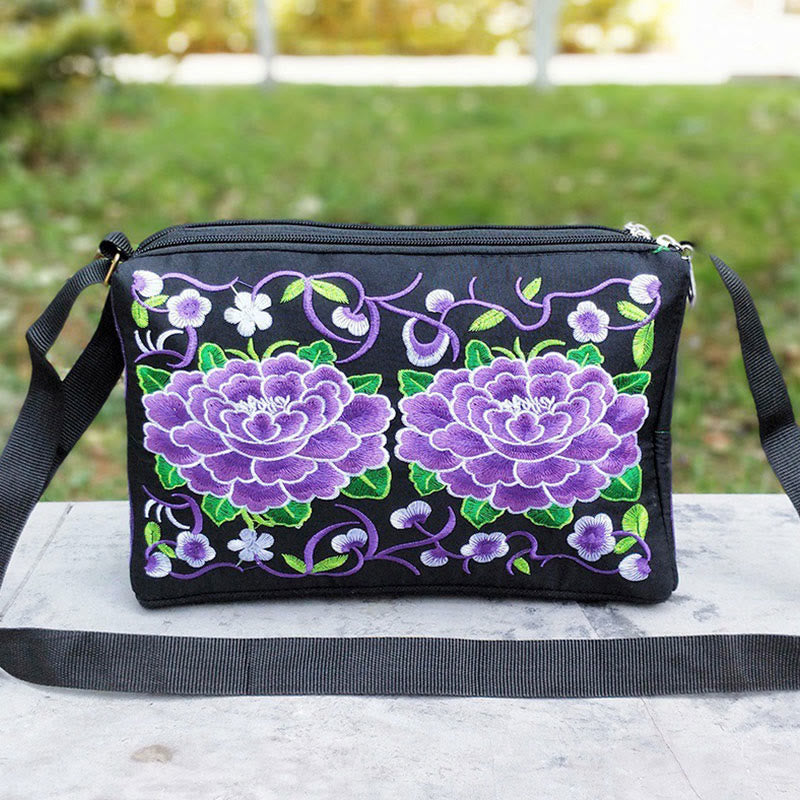 Buddha Stones Galsang Inula Kwiat Piwonia Paw Dwustronny Haft Płótno Torebka Na Zakupy Torebka Torebka Crossbody
