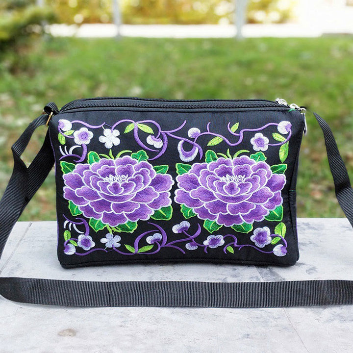 Buddha Stones Galsang Inula Kwiat Piwonia Paw Dwustronny Haft Płótno Torebka Na Zakupy Torebka Torebka Crossbody