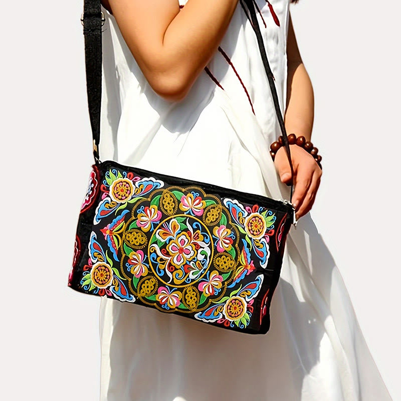 Buddha Stones Galsang Inula Kwiat Piwonia Paw Dwustronny Haft Płótno Torebka Na Zakupy Torebka Torebka Crossbody