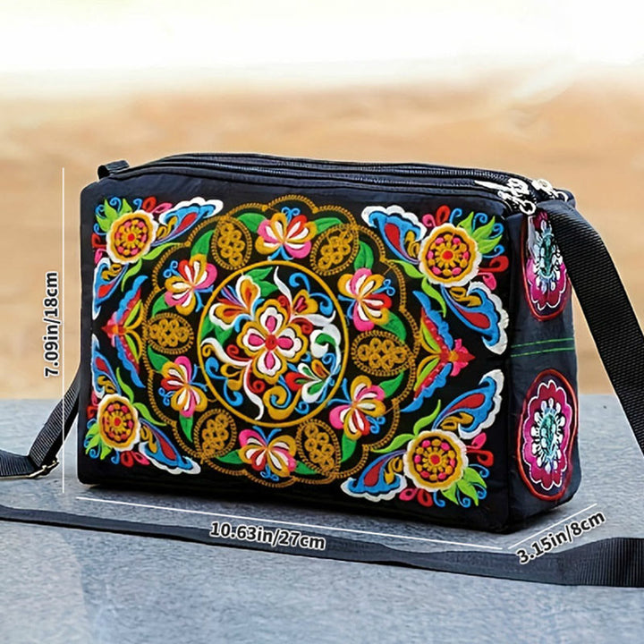 Buddha Stones Galsang Inula Kwiat Piwonia Paw Dwustronny Haft Płótno Torebka Na Zakupy Torebka Torebka Crossbody