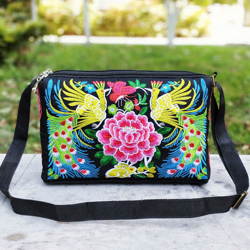 Buddha Stones Galsang Inula Kwiat Piwonia Paw Dwustronny Haft Płótno Torebka Na Zakupy Torebka Torebka Crossbody