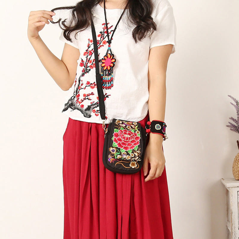 Buddha Stones Inula Piwonia Haft Płótno Torebka na Zakupy Torebka Torebka Crossbody
