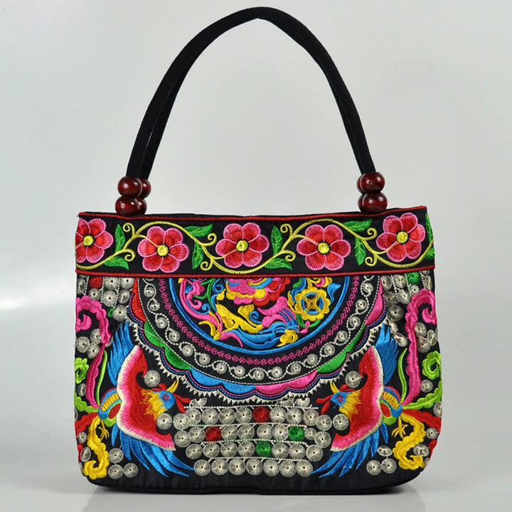 Buddha Stones Drzewo Pieniędzy Piwonia Feniks Kwiat Jabłoni Haft Dwustronny Płótno Bawełniane Torebka Na Zakupy Torebka