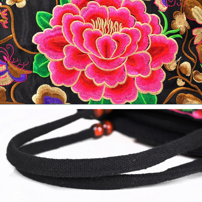 Buddha Stones Drzewo Pieniędzy Piwonia Feniks Kwiat Jabłoni Haft Dwustronny Płótno Bawełniane Torebka Na Zakupy Torebka