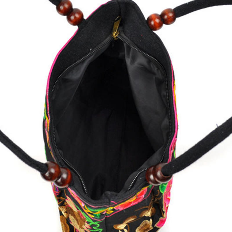 Buddha Stones Drzewo Pieniędzy Piwonia Feniks Kwiat Jabłoni Haft Dwustronny Płótno Bawełniane Torebka Na Zakupy Torebka