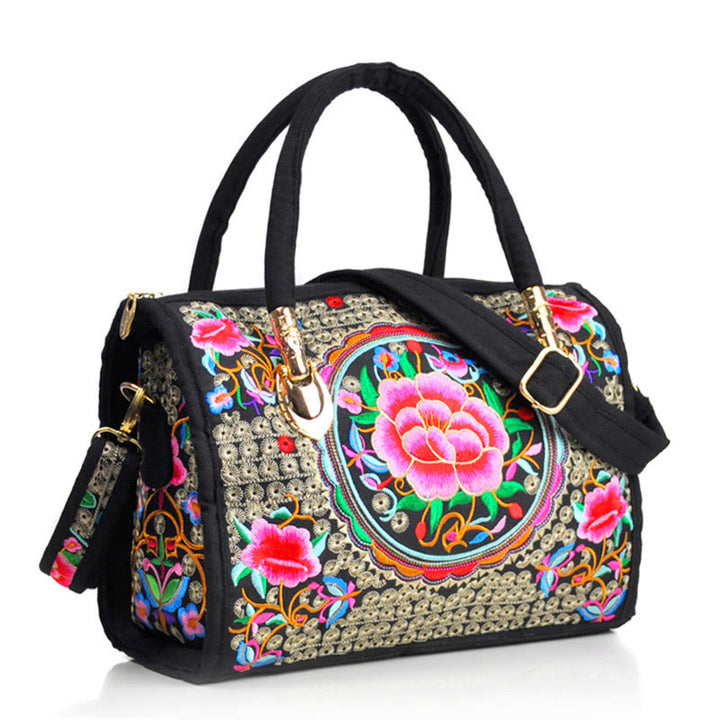 Buddha Stones Drzewko Pieniędzy Piwonia Kamelia Dwustronny Haft Płótno Torebka Na Zakupy Torebka Torebka Crossbody
