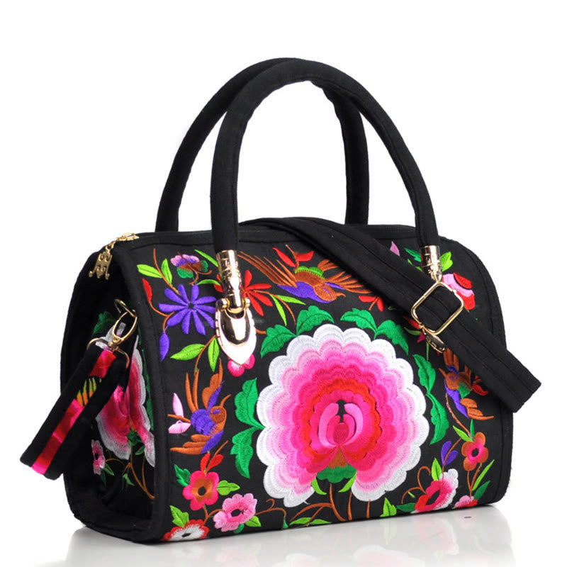 Buddha Stones Drzewko Pieniędzy Piwonia Kamelia Dwustronny Haft Płótno Torebka Na Zakupy Torebka Torebka Crossbody