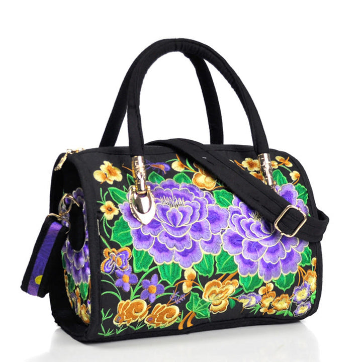 Buddha Stones Drzewko Pieniędzy Piwonia Kamelia Dwustronny Haft Płótno Torebka Na Zakupy Torebka Torebka Crossbody