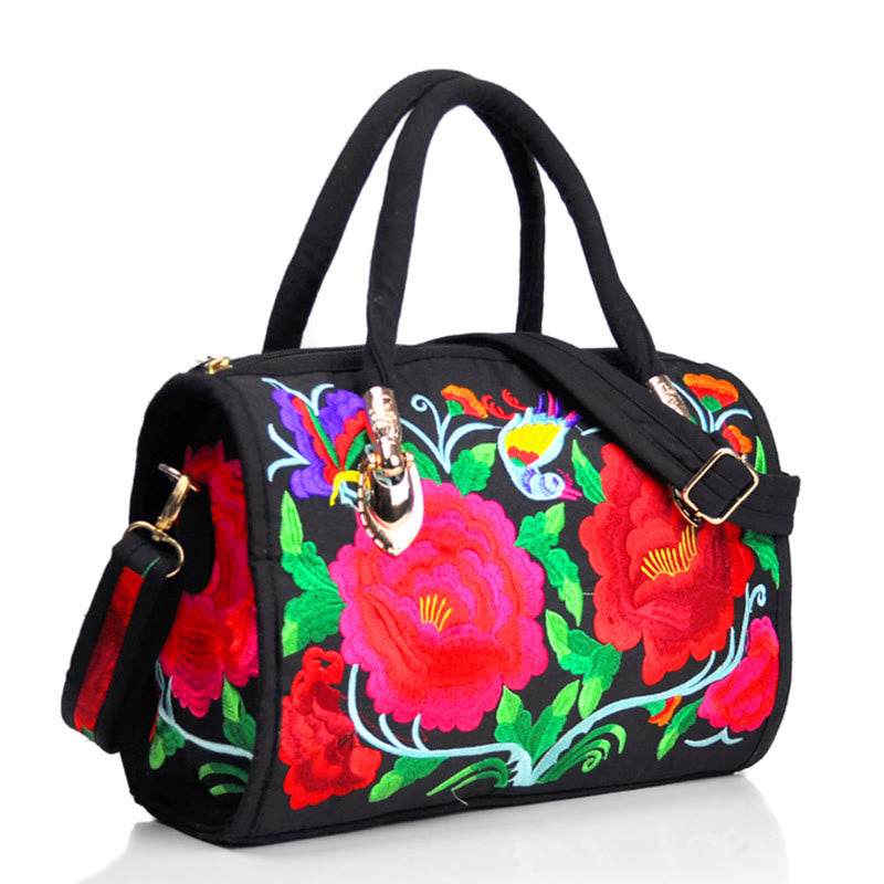 Buddha Stones Drzewko Pieniędzy Piwonia Kamelia Dwustronny Haft Płótno Torebka Na Zakupy Torebka Torebka Crossbody