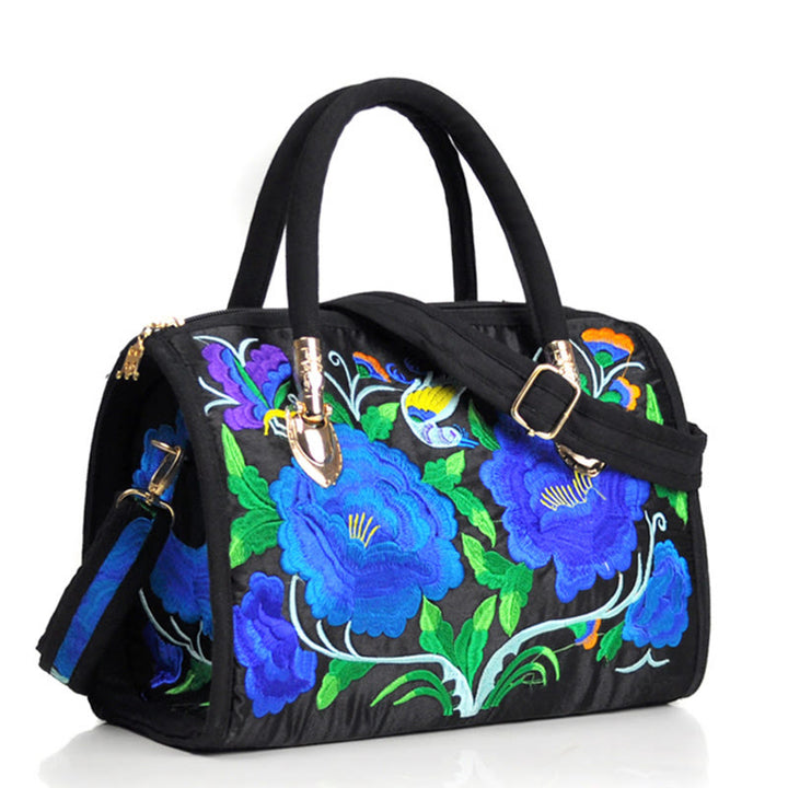 Buddha Stones Drzewko Pieniędzy Piwonia Kamelia Dwustronny Haft Płótno Torebka Na Zakupy Torebka Torebka Crossbody