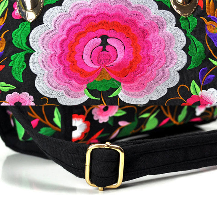 Buddha Stones Drzewko Pieniędzy Piwonia Kamelia Dwustronny Haft Płótno Torebka Na Zakupy Torebka Torebka Crossbody