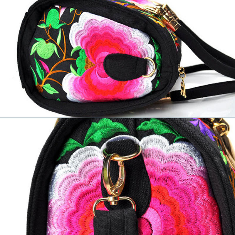 Buddha Stones Drzewko Pieniędzy Piwonia Kamelia Dwustronny Haft Płótno Torebka Na Zakupy Torebka Torebka Crossbody