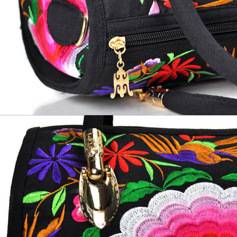 Buddha Stones Drzewko Pieniędzy Piwonia Kamelia Dwustronny Haft Płótno Torebka Na Zakupy Torebka Torebka Crossbody