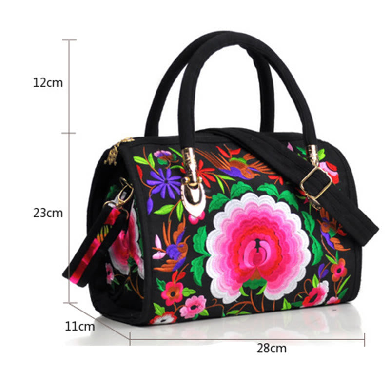 Buddha Stones Drzewko Pieniędzy Piwonia Kamelia Dwustronny Haft Płótno Torebka Na Zakupy Torebka Torebka Crossbody
